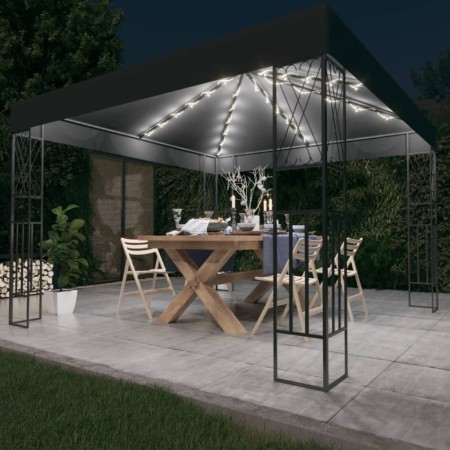 Gazebo con Stringa di Luci LED 3x3 m in Tessuto Antracite