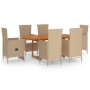 Set Mobili da Pranzo per Giardino 7 pz in Polyrattan Beige