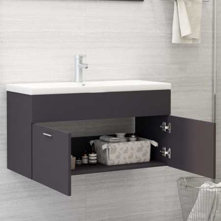 Mobile da Bagno con Lavabo Integrato Grigio in Truciolato