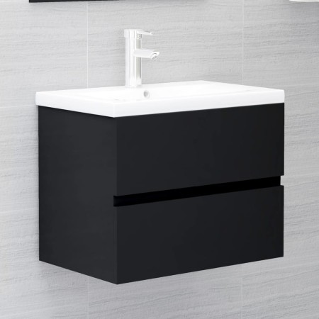 Mobile con Lavabo Integrato Nero in Legno Multistrato