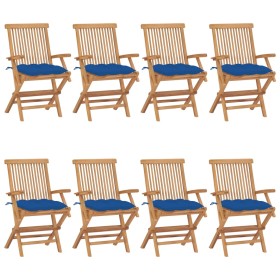 Sedie da Giardino con Cuscini Blu 8 pz Legno Massello di Teak