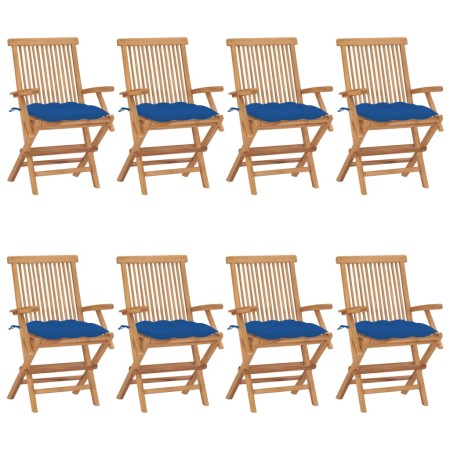 Sedie da Giardino con Cuscini Blu 8 pz Legno Massello di Teak