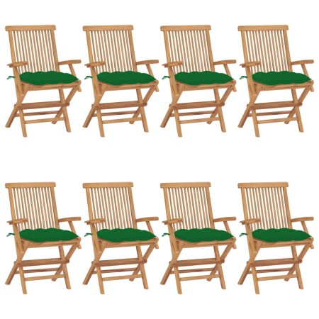 Sedie da Giardino con Cuscini Verdi 8 pz in Massello di Teak