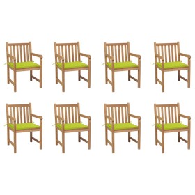 Sedie Giardino 8 pz con Cuscini Verde Brillante Massello Teak