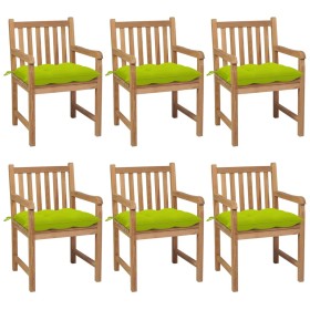 Sedie da Giardino 6 pz e Cuscini Verde Brillante Massello Teak