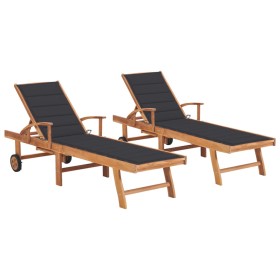 Lettini Prendisole 2 pz con Tavolo e Cuscino Antracite in Teak