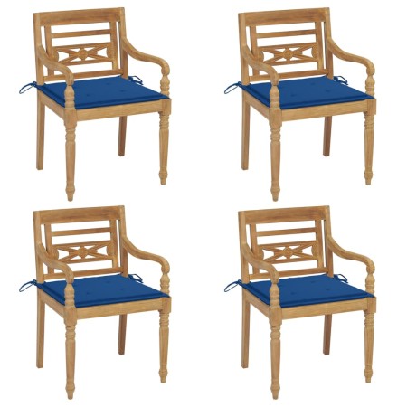 Sedie Batavia con Cuscini 4 pz in Legno Massello di Teak