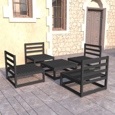 Set Divani da Giardino 5 pz Nero in Legno Massello di Pino