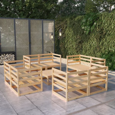 Set Divani da Giardino 9 pz con Cuscini Legno Massello di Pino