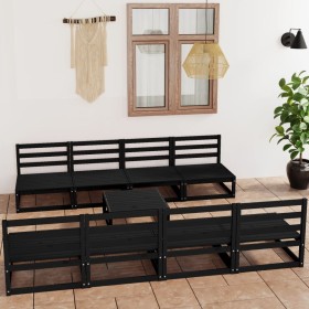 Set Divani da Giardino 9 pz Nero in Legno Massello di Pino