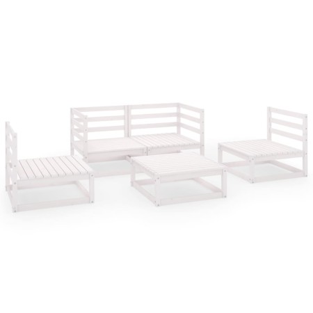 Set Divani da Giardino 5 pz Bianco in Legno Massello di Pino