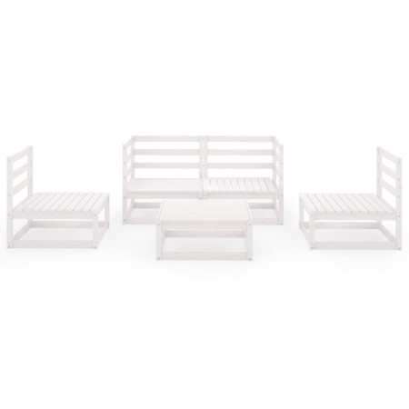 Set Divani da Giardino 5 pz Bianco in Legno Massello di Pino