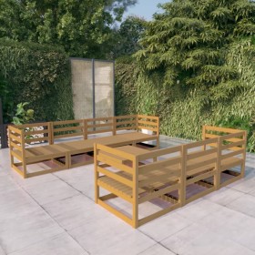 Set Divani da Giardino 8 pz Miele in Legno Massello di Pino