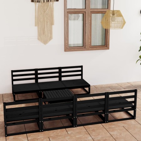 Set Divani da Giardino 8 pz Nero in Legno Massello di Pino