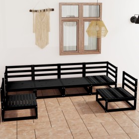 Set Divani da Giardino 6 pz Nero in Legno Massello di Pino