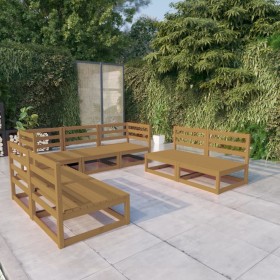 Set Divani da Giardino 7 pz Miele in Legno Massello di Pino