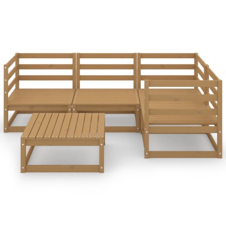 Set Divani da Giardino 5 pz Miele in Legno Massello di Pino