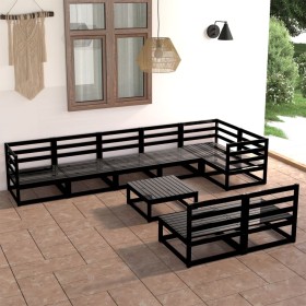 Set Divani da Giardino 9 pz Nero in Legno Massello di Pino