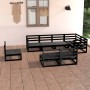 Set Divani da Giardino 8 pz Nero in Legno Massello di Pino