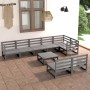 Set Divani da Giardino 9 pz Grigio in Legno Massello di Pino