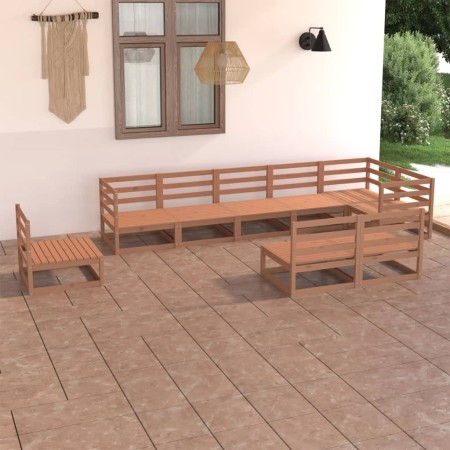 Set Divani da Giardino 9 pz Marrone Miele in Massello di Pino