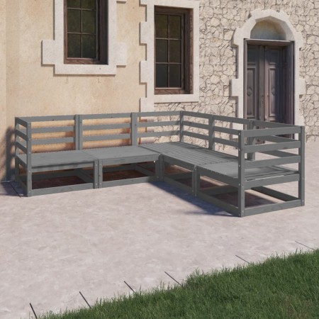 Set Divani da Giardino 5 pz Grigi in Legno Massello di Pino