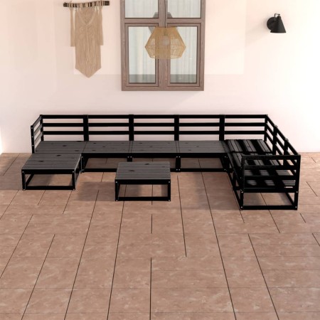 Set Divani da Giardino 8 pz Nero in Legno Massello di Pino