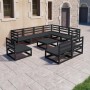 Set Divani da Giardino 10 pz Nero in Legno Massello di Pino