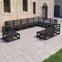 Set Divani da Giardino 10 pz Nero in Legno Massello di Pino