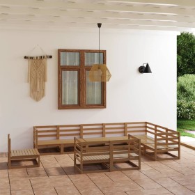 Set Divani da Giardino 10 pz Marrone Miele in Massello di Pino