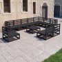 Set Divani da Giardino 11 pz Nero in Legno Massello di Pino