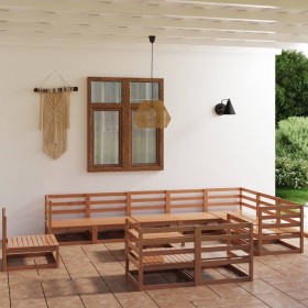 Set Divani da Giardino 11 pz Marrone Miele in Massello di Pino