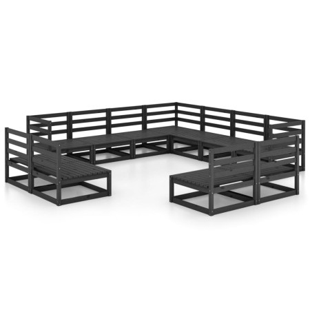 Set Divani da Giardino 11 pz Nero in Legno Massello di Pino