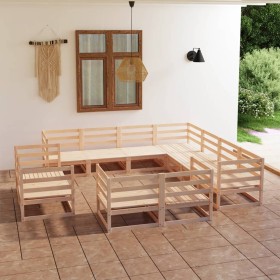 Set Divani da Giardino 11 pz in Legno Massello di Pino