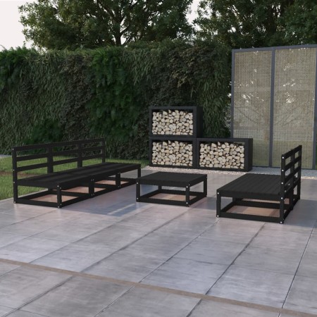 Set Divani da Giardino 6 pz Nero in Legno Massello di Pino