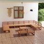 Set Divani da Giardino 13 pz in Legno Massello di Pino