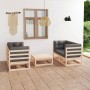 Set Divani da Giardino 5 pz con Cuscini Legno Massello di Pino