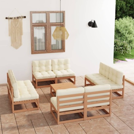 Set Divani da Giardino 9 pz con Cuscini Legno Massello di Pino