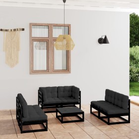 Set Divani da Giardino 7 pz con Cuscini Legno Massello di Pino