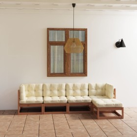 Set Divani da Giardino 5 pz con Cuscini Legno Massello di Pino