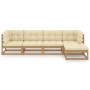 Set Divani da Giardino 5 pz con Cuscini Legno Massello di Pino