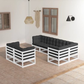 Set Salotto Giardino 7 pz Cuscini Antracite Legno Massello Pino