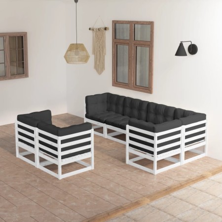 Set Salotto Giardino 7 pz Cuscini Antracite Legno Massello Pino