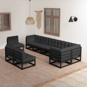 Set Salotto Giardino 9 pz Cuscini Antracite Legno Massello Pino