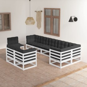 Set Salotto Giardino 9 pz Cuscini Antracite Legno Massello Pino