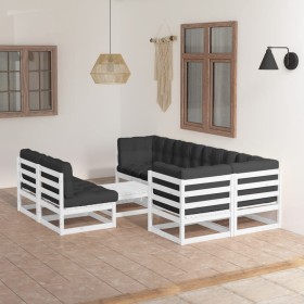 Set Salotto Giardino 8 pz Cuscini Antracite Legno Massello Pino