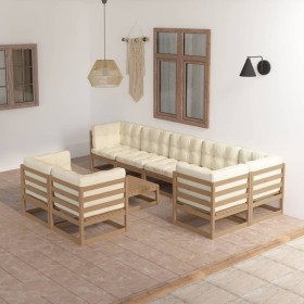 Set Salotto Giardino 9 pz Cuscini Antracite Legno Massello Pino