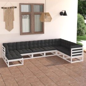 Set Salotto Giardino 8 pz Cuscini Antracite Legno Massello Pino