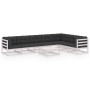 Set Salotto Giardino 8pz con Cuscini Bianco Legno Massello Pino