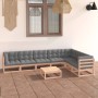 Set Salotto Giardino 8 pz Cuscini Antracite Legno Massello Pino